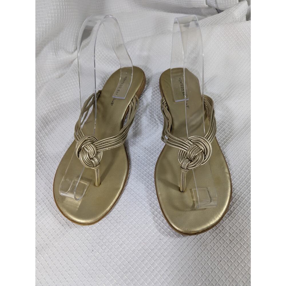 MONTEGO BAY CLUB! FLIRTY GOLD LEATHER MULTI STRAP SWIRL, T-STRAP SANDALS! SZ 9 - Picture 3 of 8
